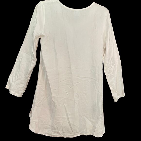 Avani del Amour Sz S Womens Floral Embroidery Ivory Tunic Top V Neck 3/4 Sleeve - Picture 3 of 5